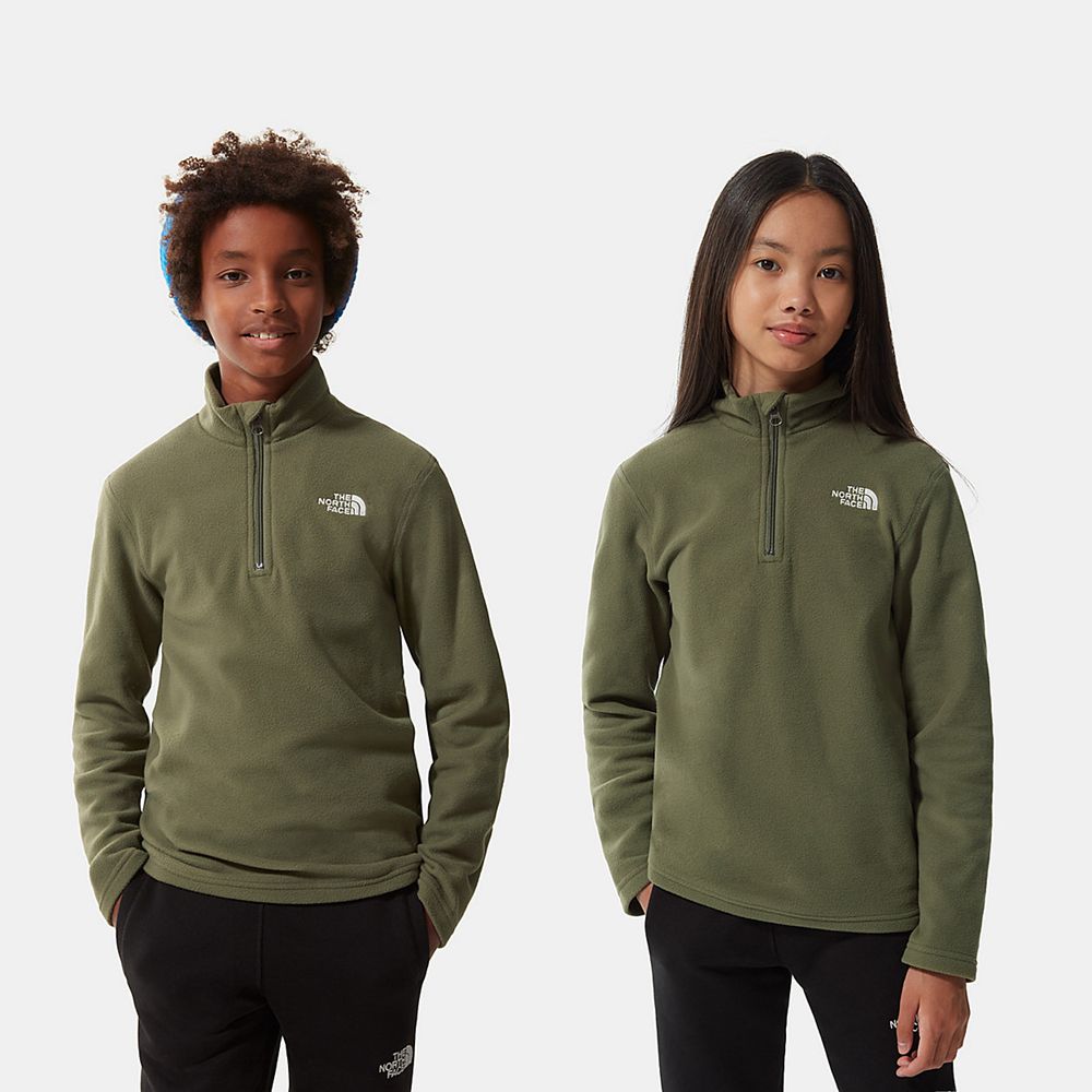 The North Face Fleeces Youth Australia - The North Face Glacier Quarter Zip Olive Green (FNK-532741)